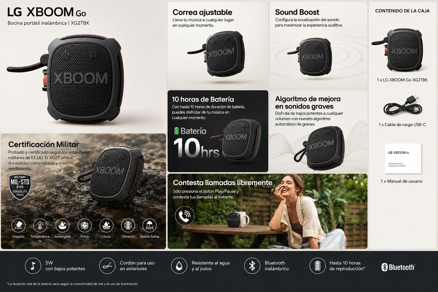 Parlante Portátil LG XBOOM Go XG2TBK Bluetooth 5